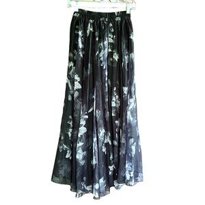 Afibi Women's Full Ankle Length Black/White Floral Lined Chiffon Skirt, Size S